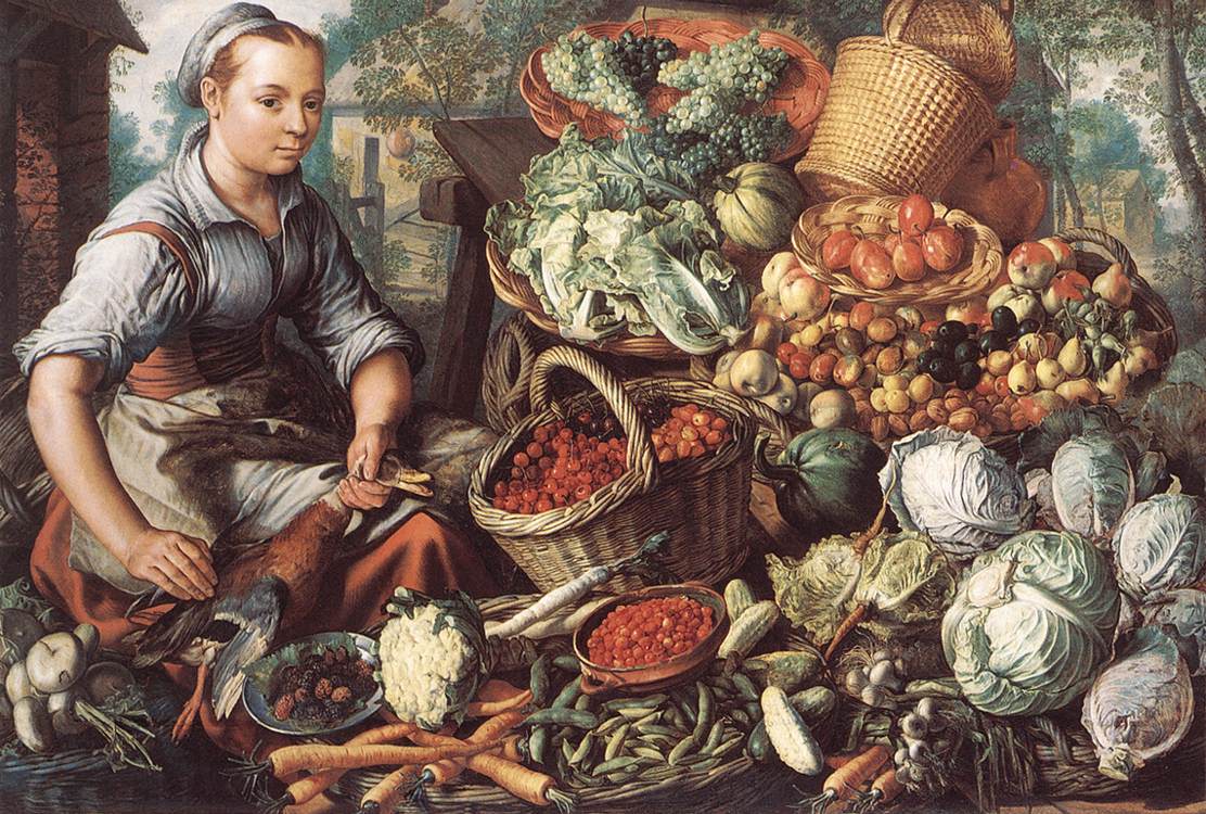 Market Woman with Fruit, Vegetables and Poultry  intre